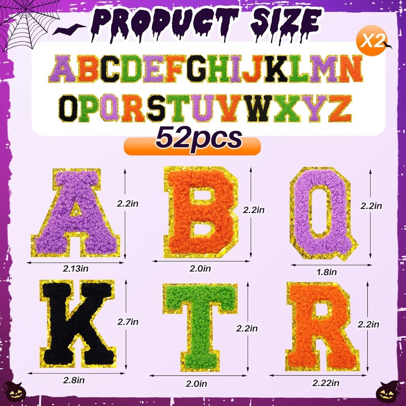 FOGWOWO 52 Pcs Halloween Patches Chenille Letter Patches Self Adhesive for Clothing,A-Z Varsity Letter Stickers Embroidered Sew on Repair Patches for Jackets Hats Backpacks - Image 2
